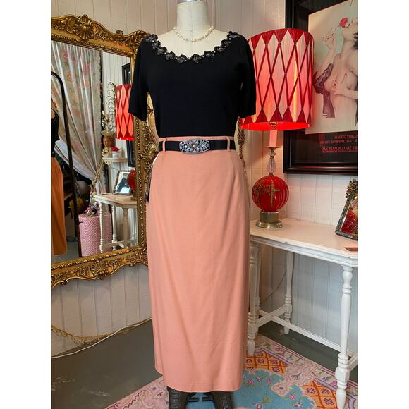 1990s talbots high waist pencil skirt apricot rayon belt loops med 29 timeless - Picture 1 of 8
